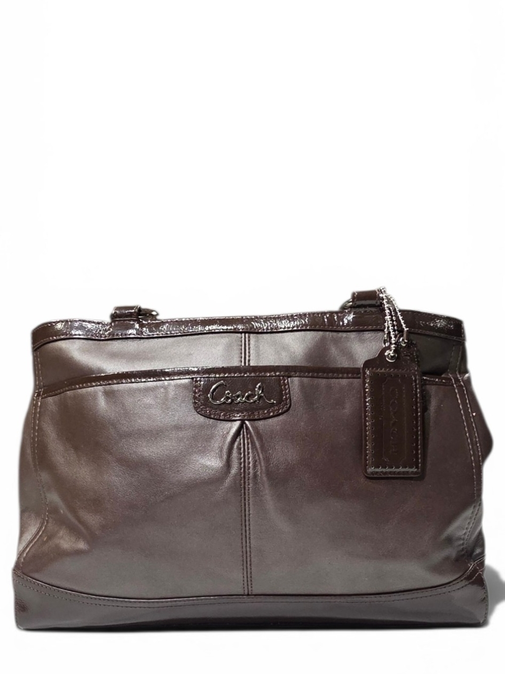 Coach Brown Leather Shoulder Bag | Script Logo | Pink Interior | Preowned